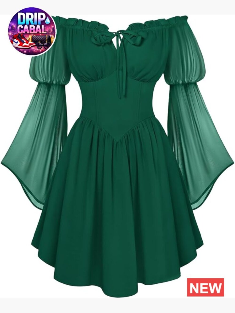 Off Shoulder Corset Mini Dress with Bell Sleeves & Pockets
